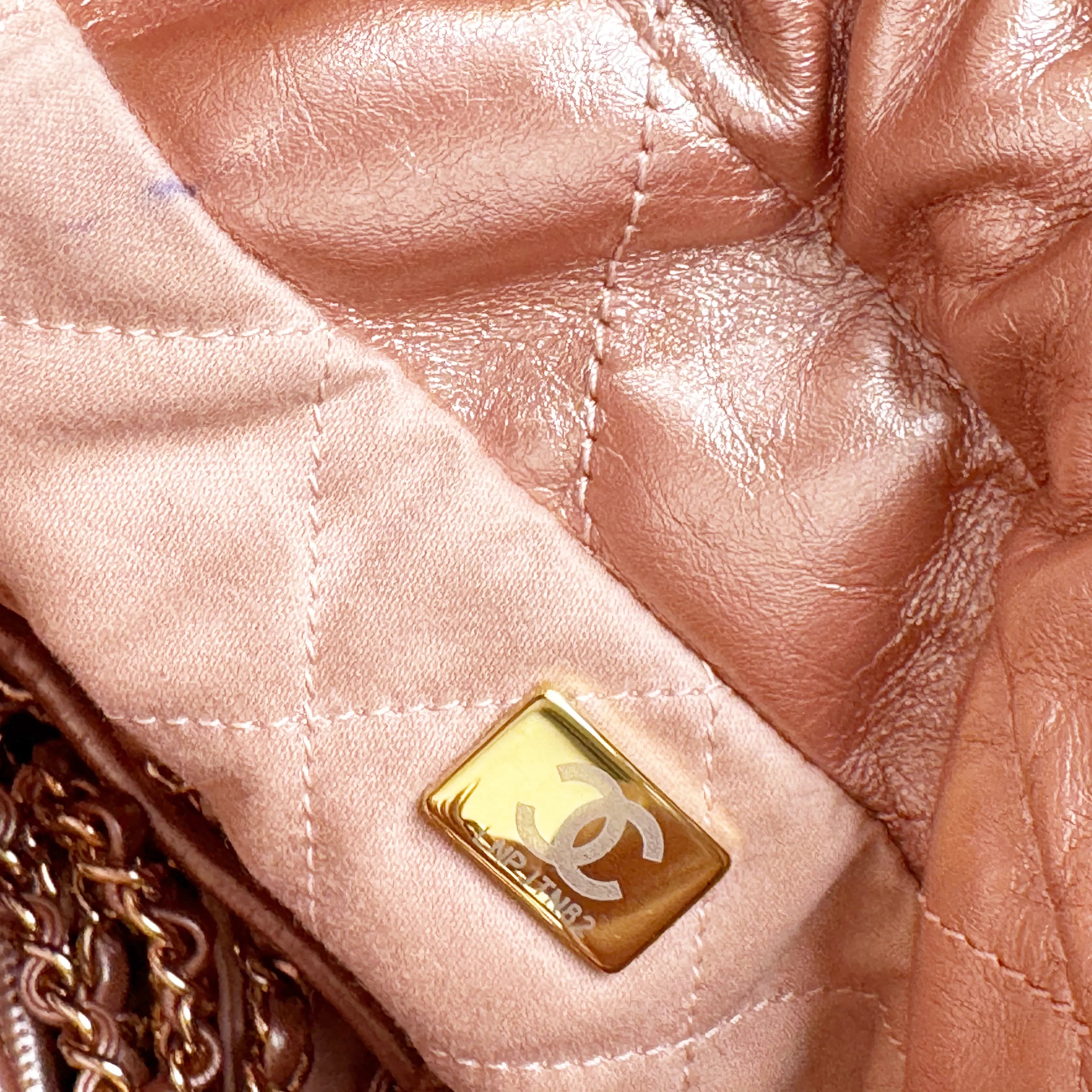 Chanel 22 Mini Metallic Pink Quilted Hobo Bag