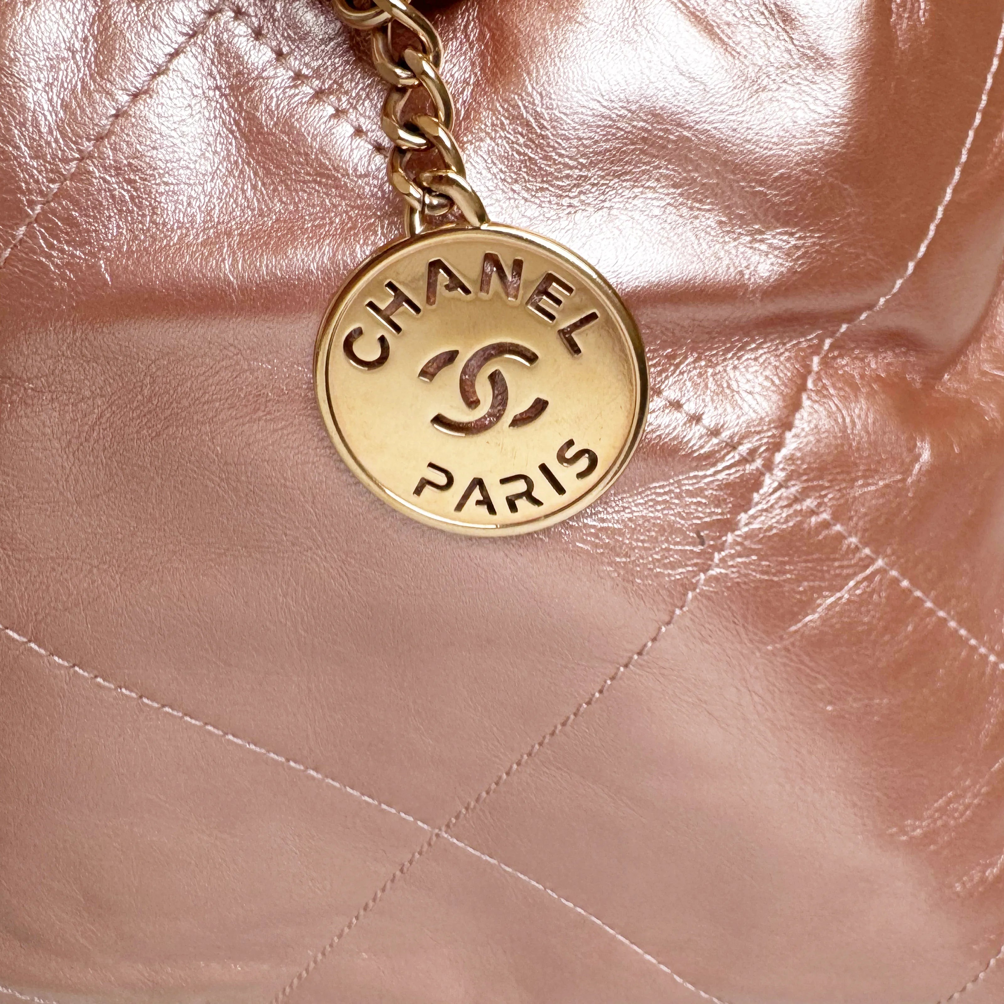 Chanel 22 Mini Metallic Pink Quilted Hobo Bag