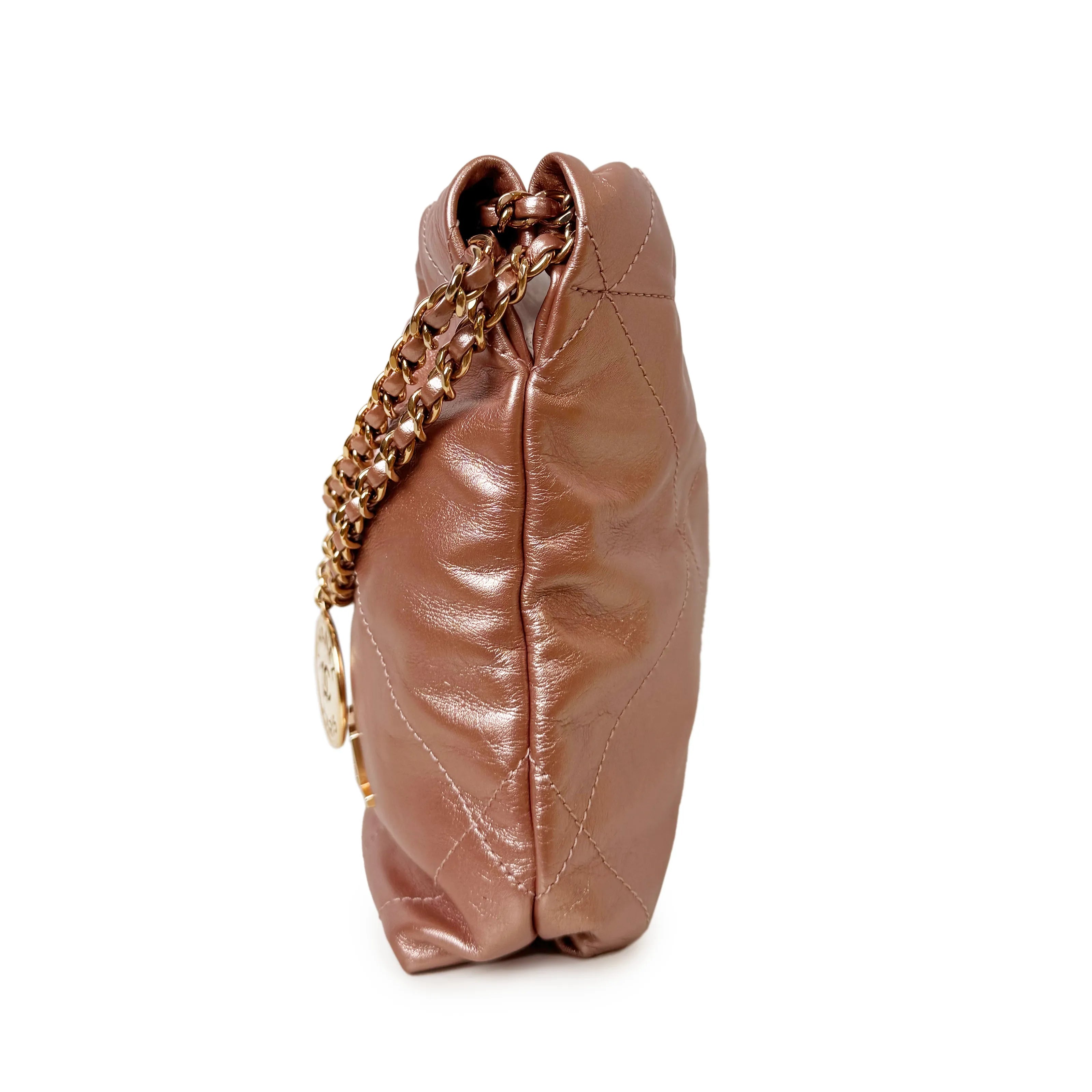 Chanel 22 Mini Metallic Pink Quilted Hobo Bag