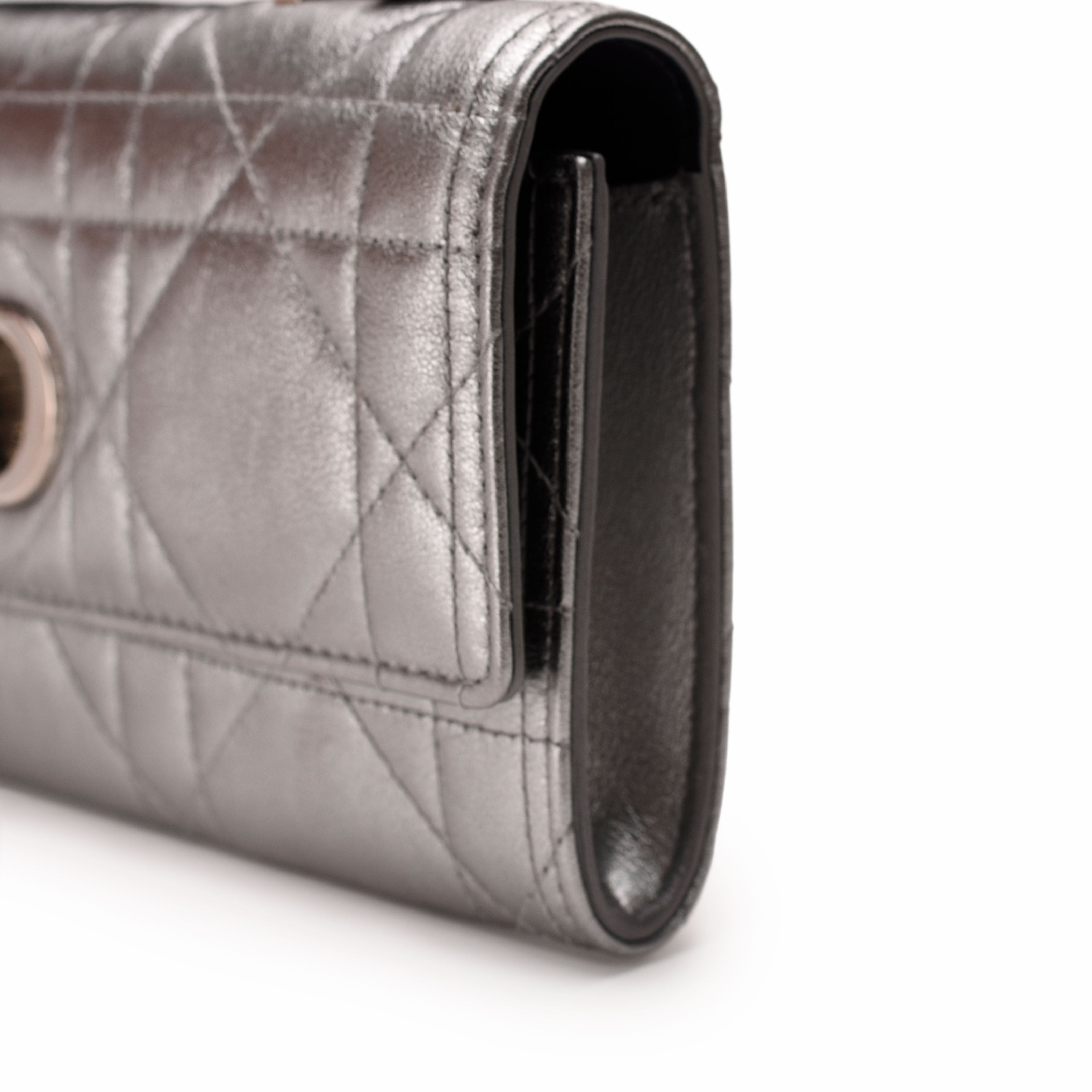 Dior Miss Caro Top Handle Pouch Metallic Silver