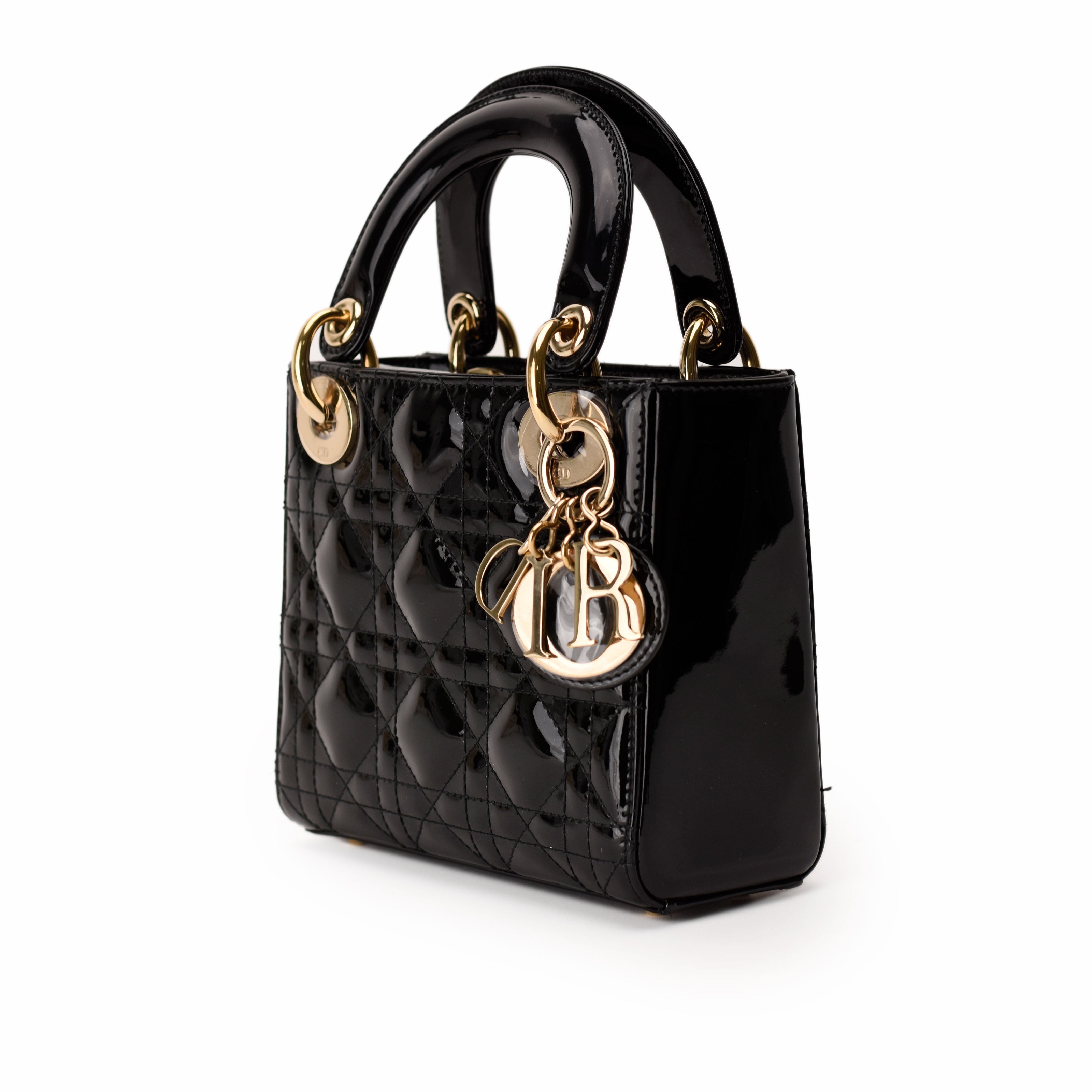 Dior Lady Dior Mini Black Patent CHW Bag