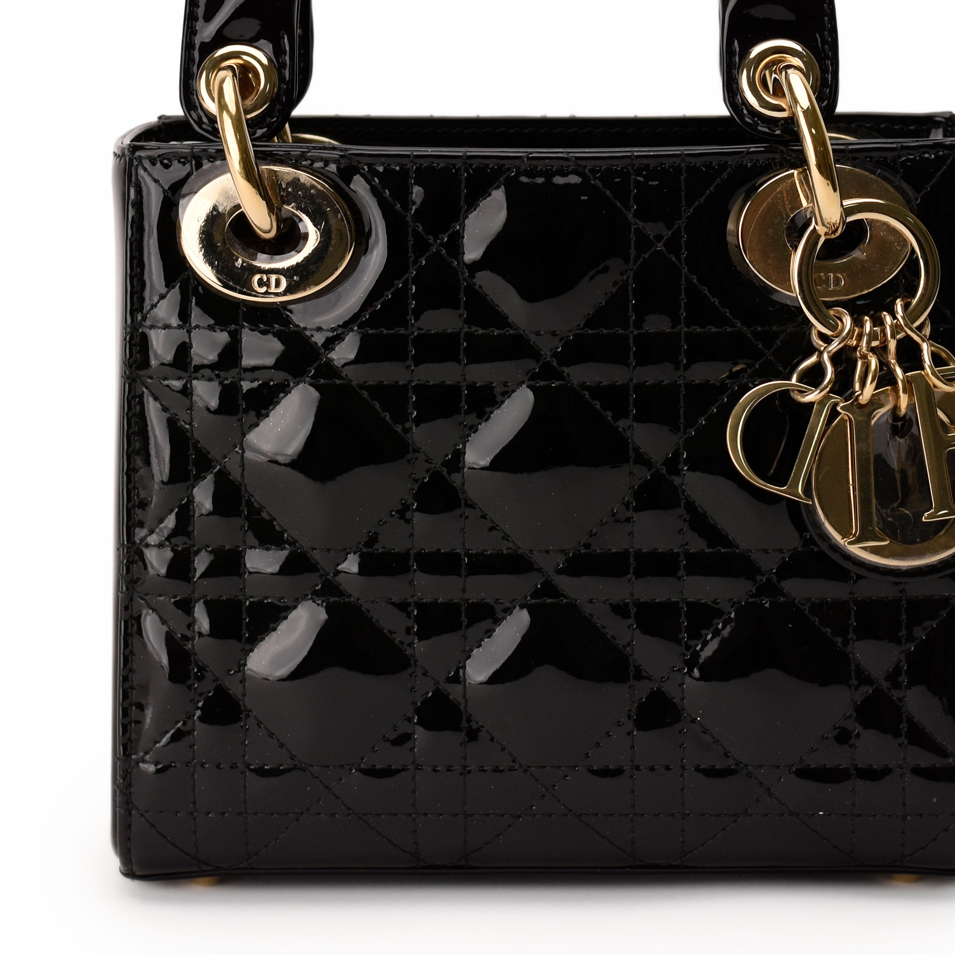 Dior Lady Dior Mini Black Patent CHW Bag
