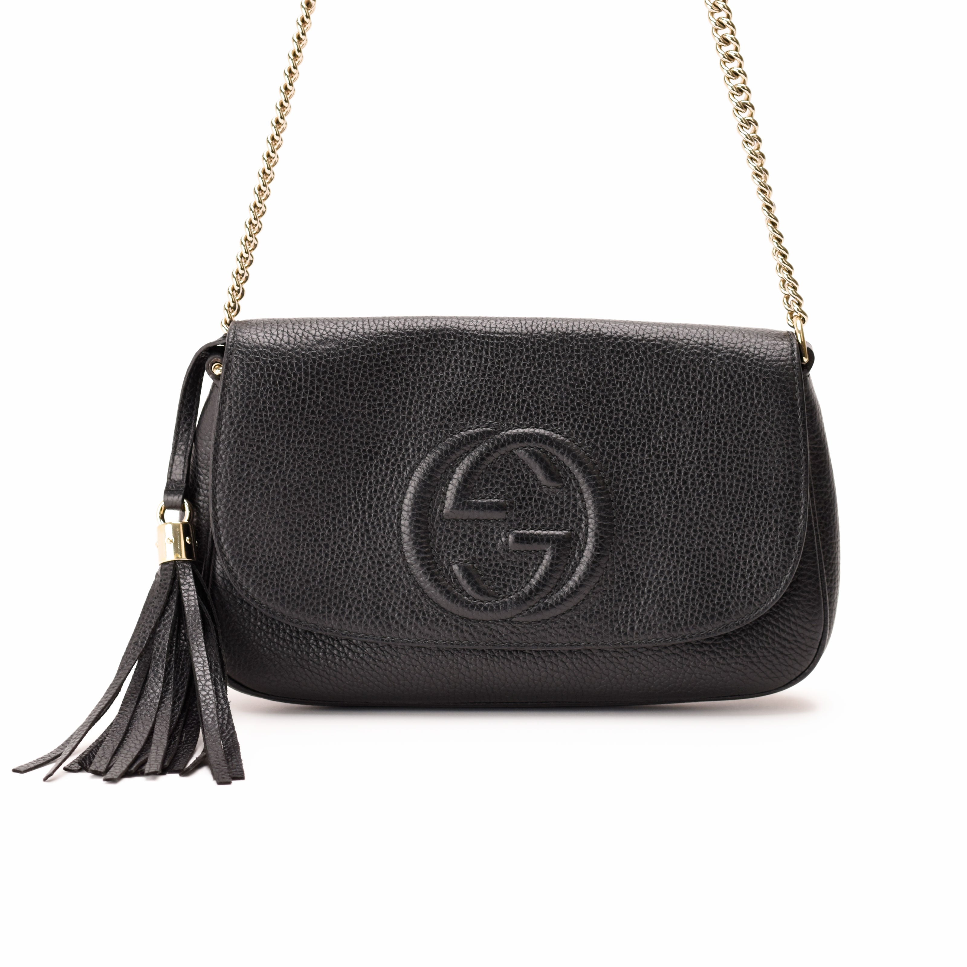Gucci Black Pebbled Leather Soho Chain Flap Shoulder Bag