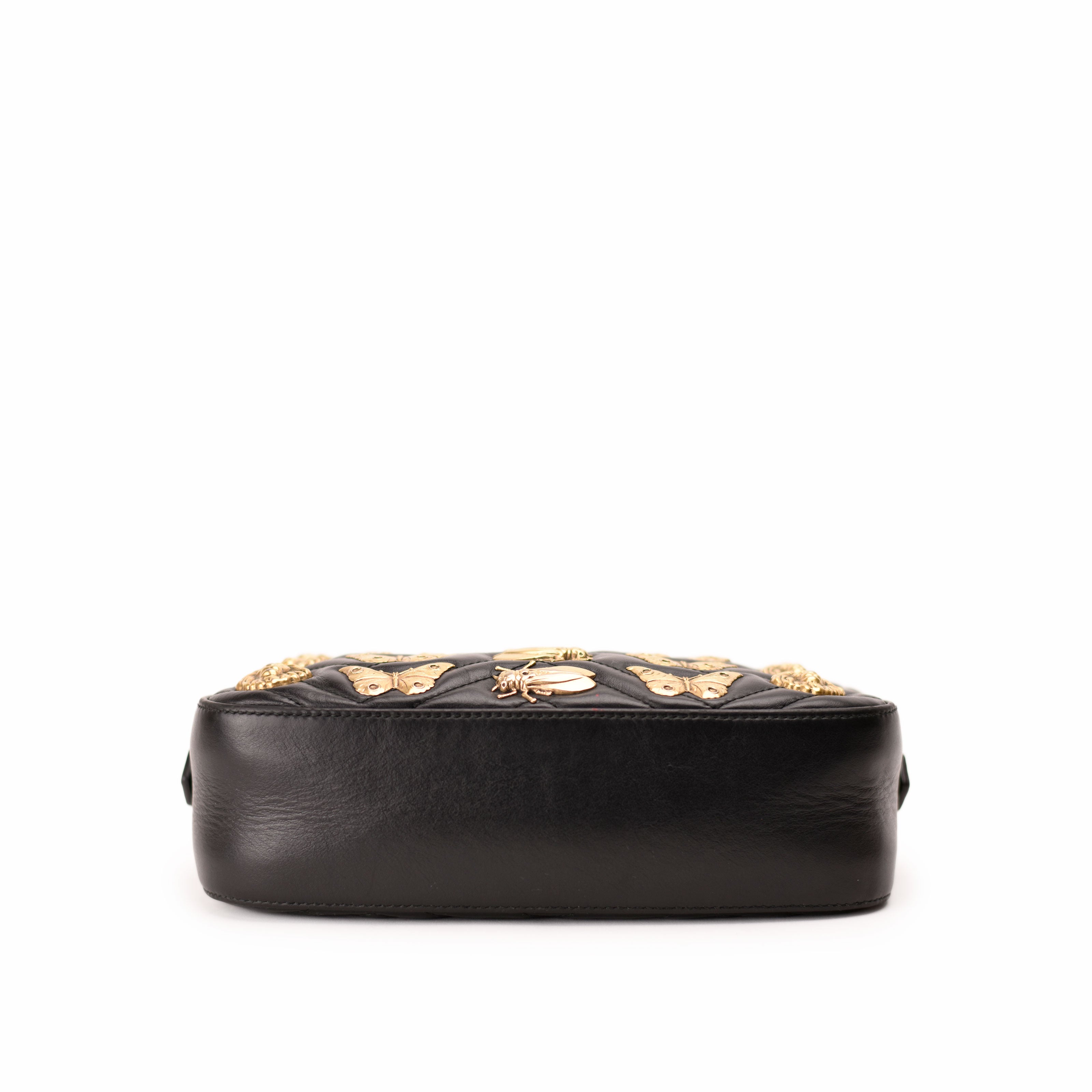 Gucc GG Marmont Animal Stud Shoulder Bag Black