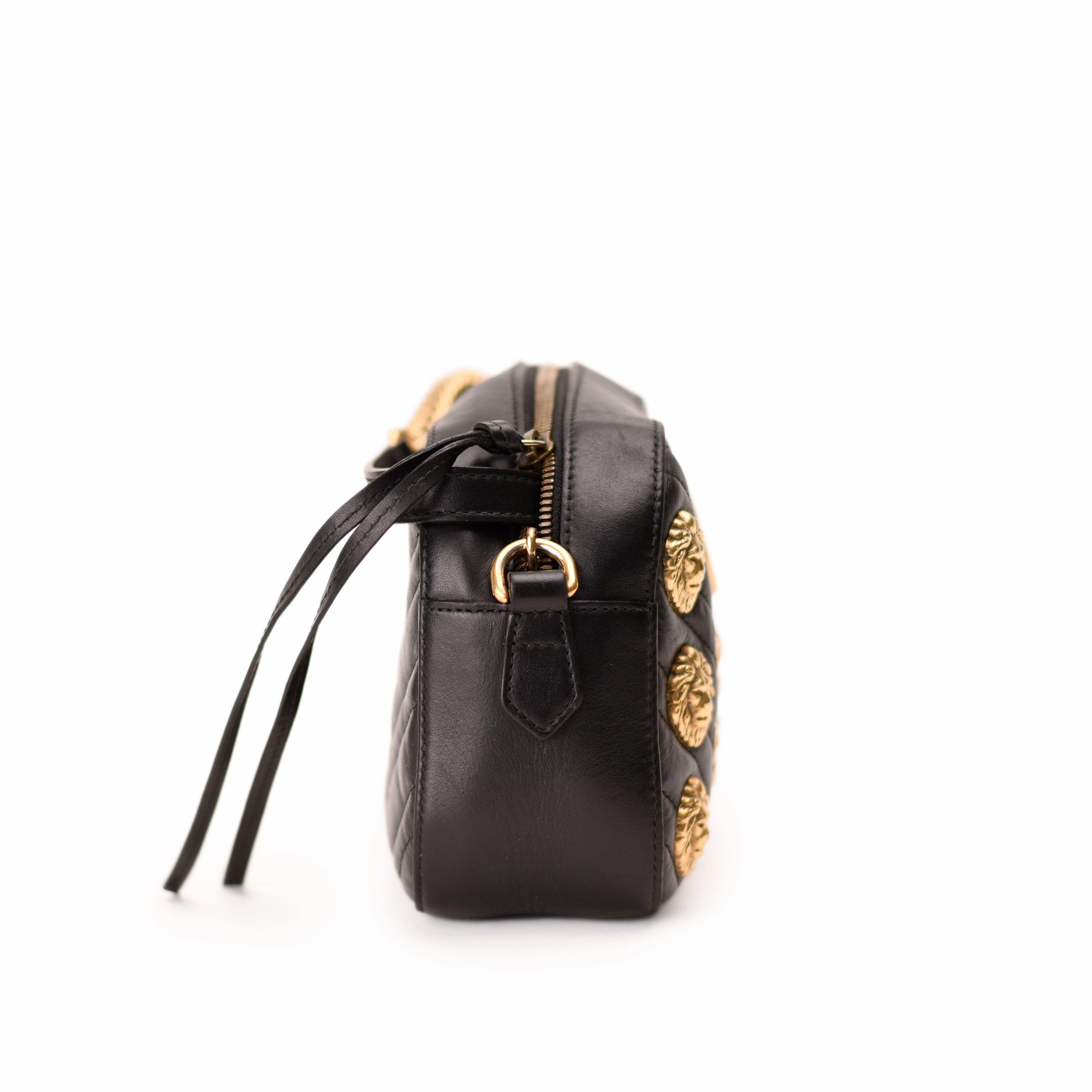 Gucc GG Marmont Animal Stud Shoulder Bag Black