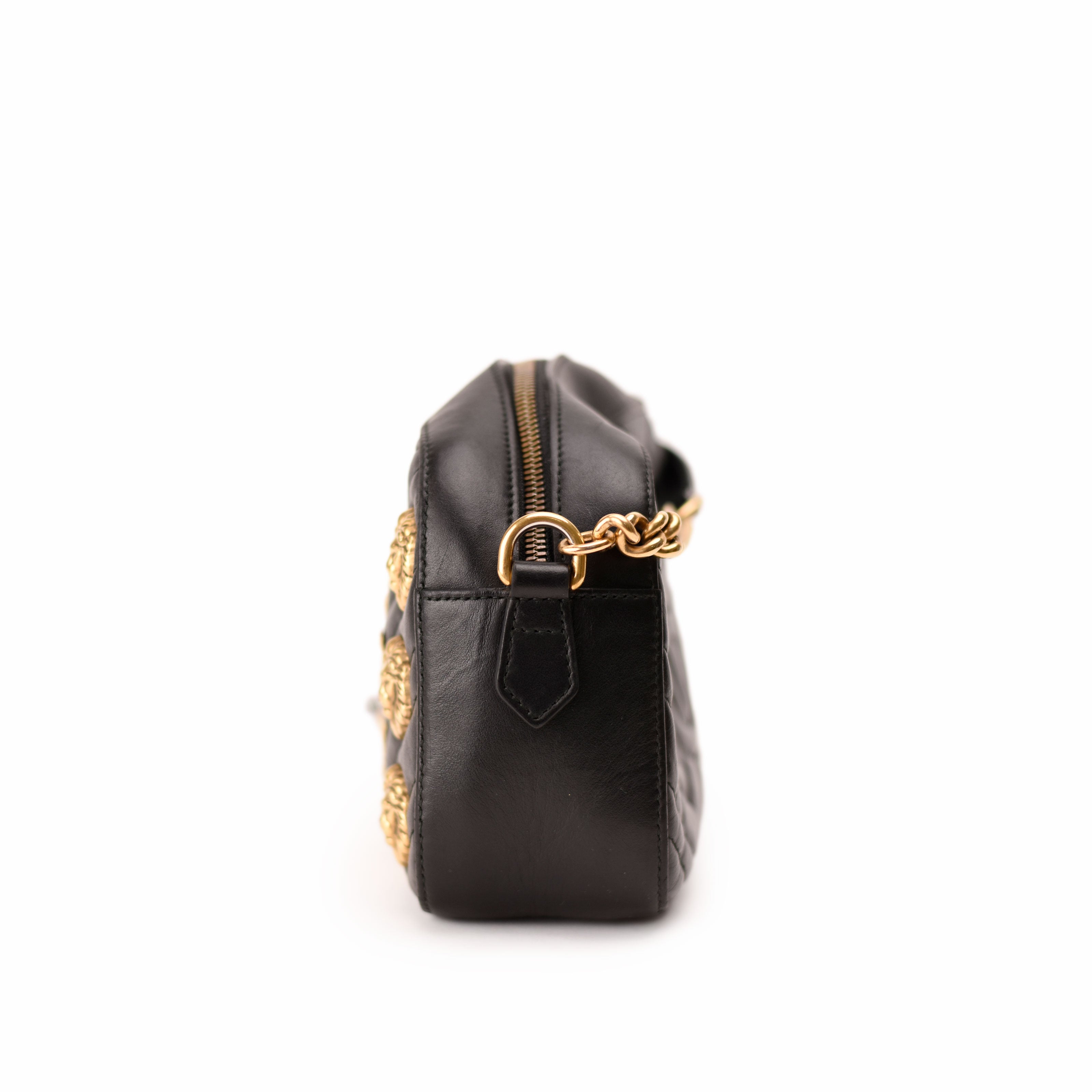 Gucc GG Marmont Animal Stud Shoulder Bag Black
