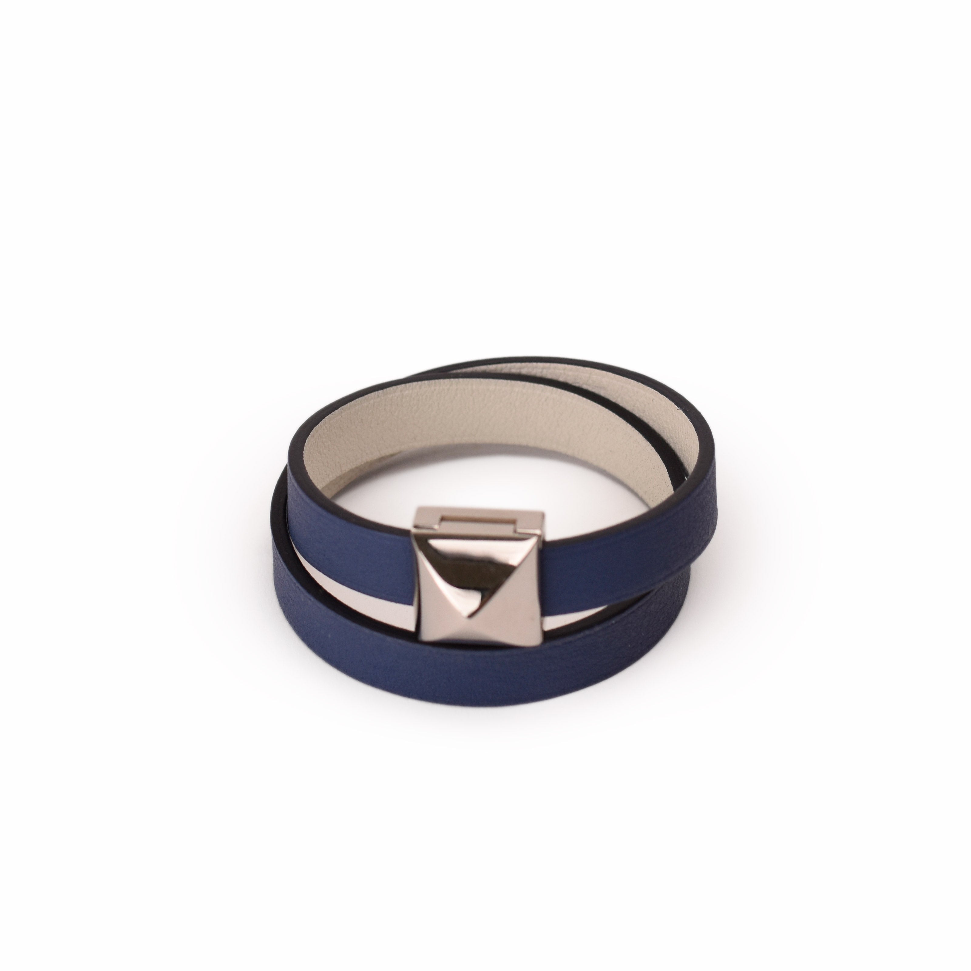 Hermès Bleu Brighton/White Swift Leather Palladium Plated Medor Infini Double Tour Bracelet