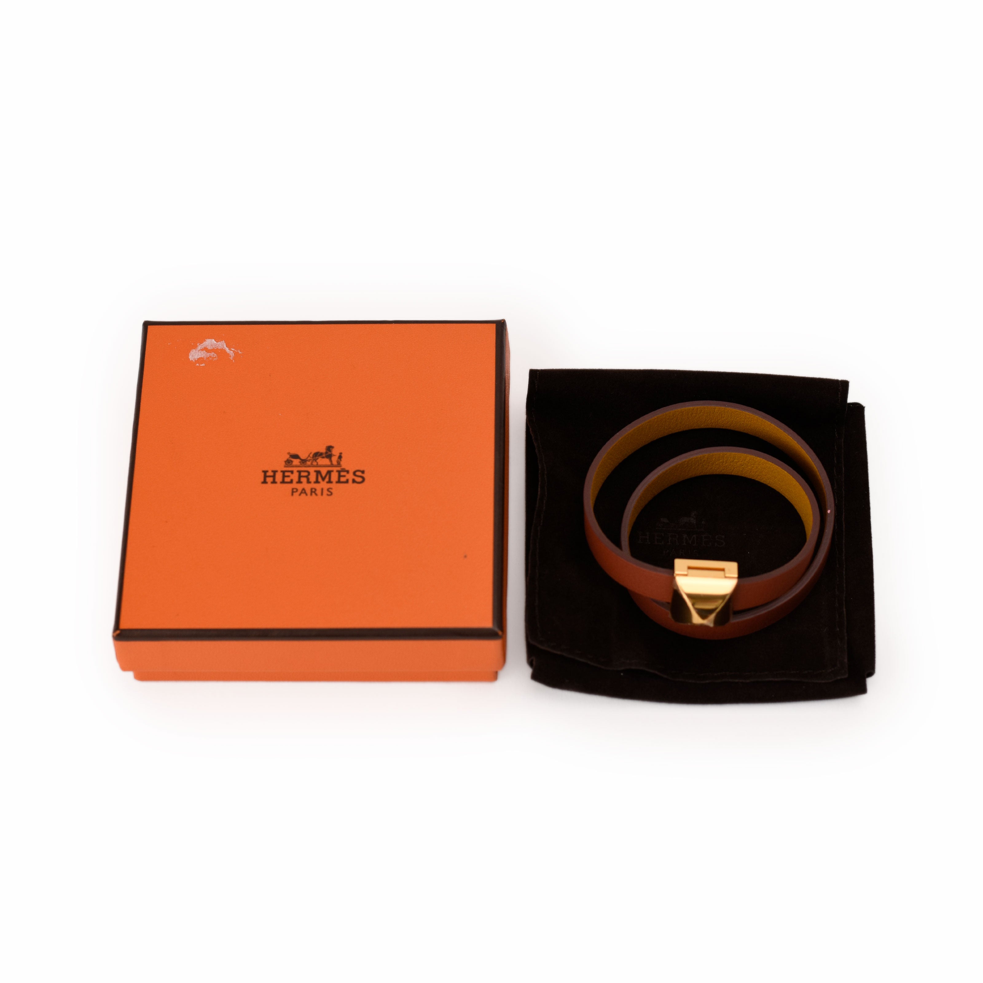 Hermès Yellow/Brown Swift Leather Medor Infini Double Tour Bracelet