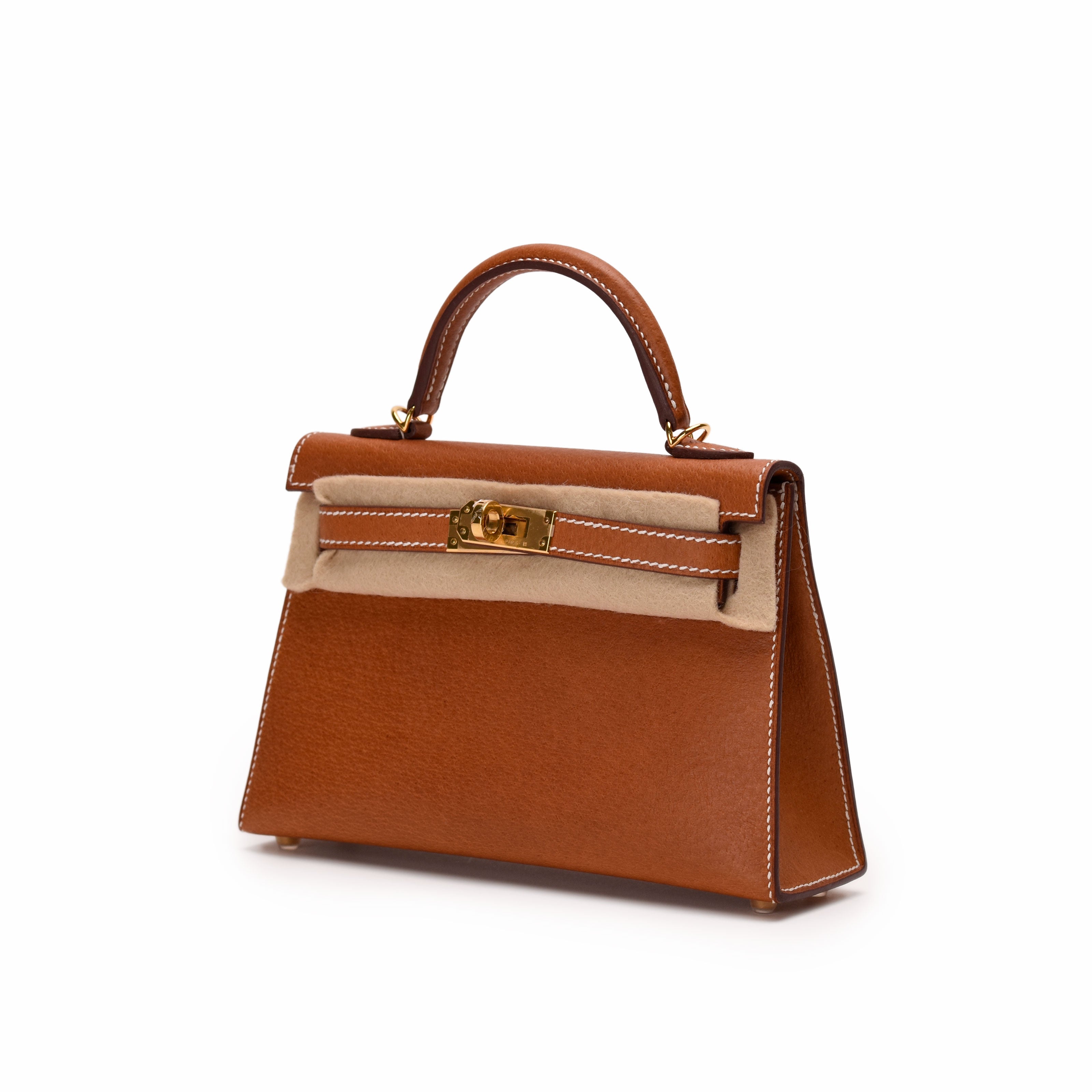 Hermès Mini Kelly Sellier Toffee Porc Leather GHW