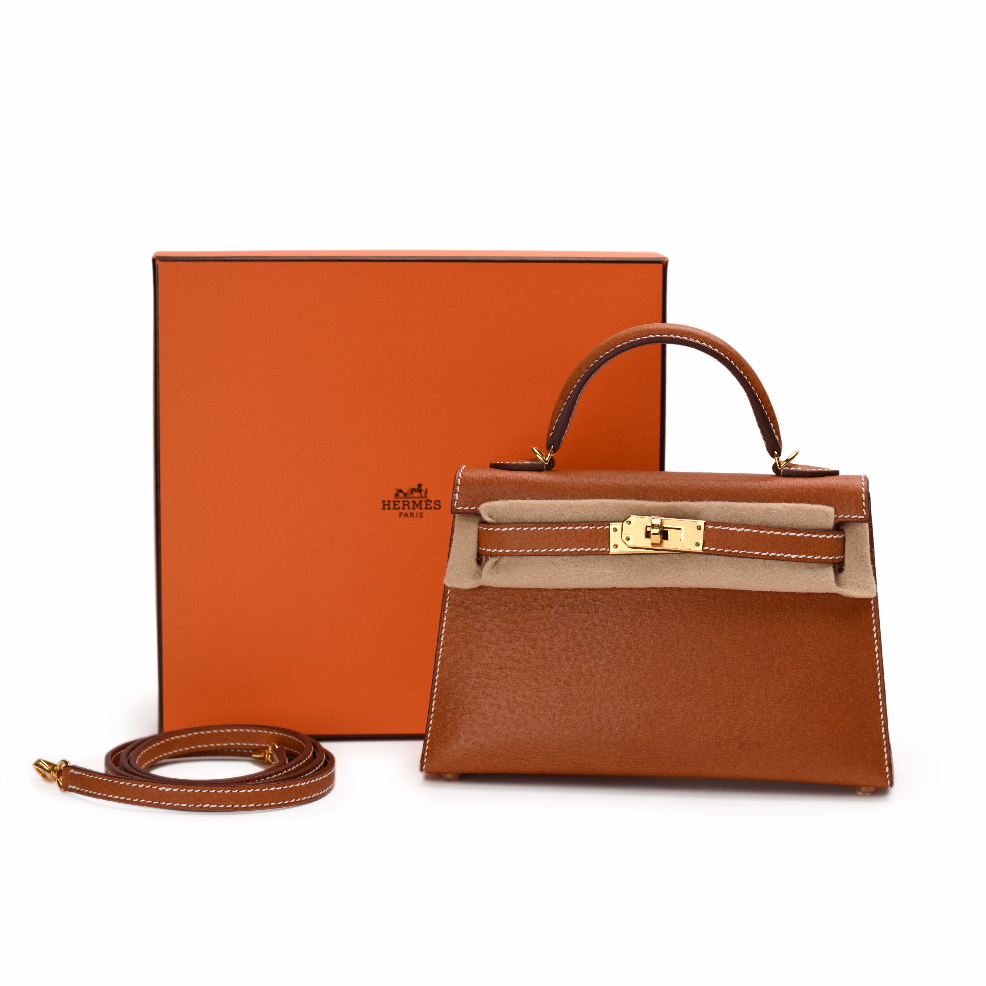 Hermès Mini Kelly Sellier Toffee Porc Leather GHW