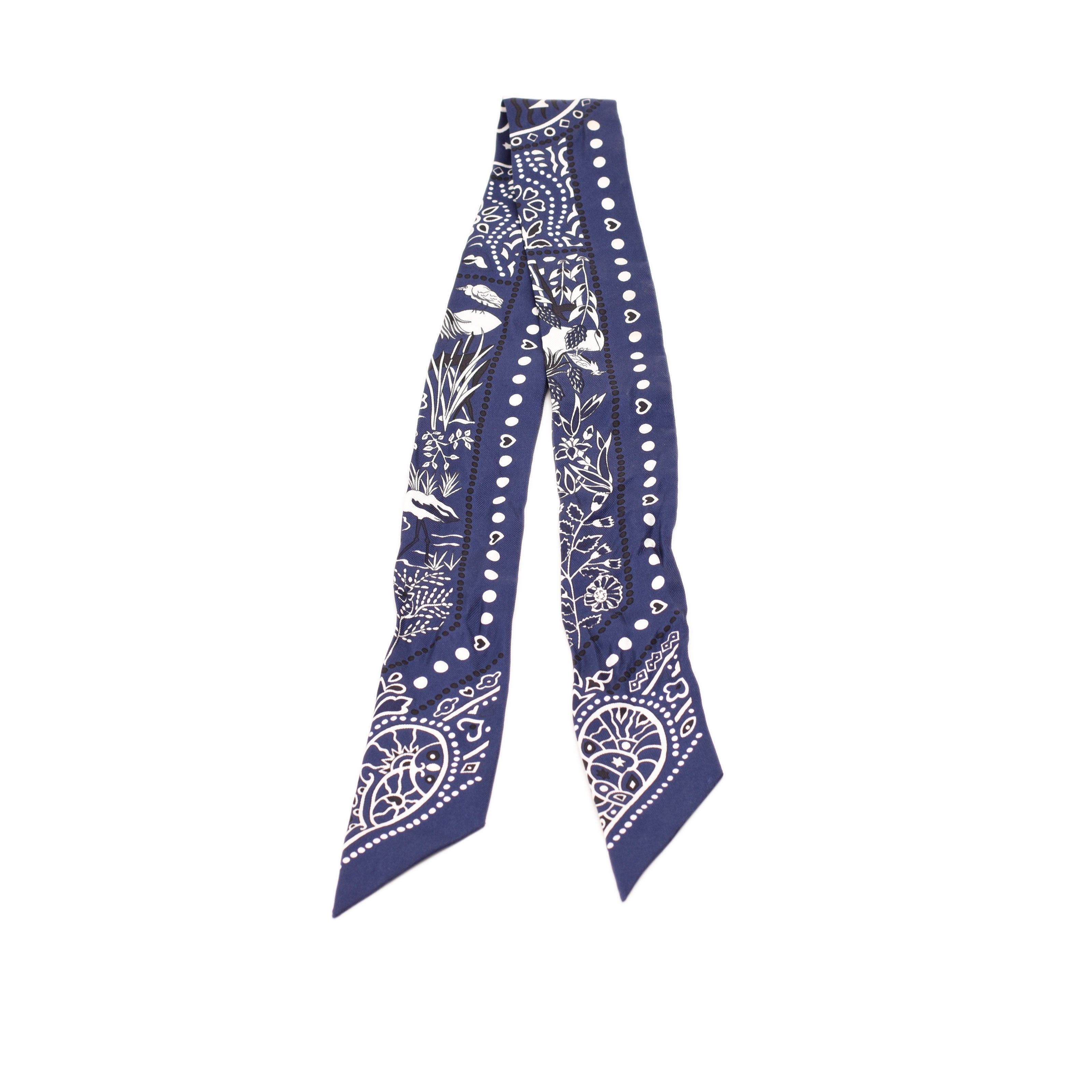 Hermès Twilly Navy Blue Horse Print