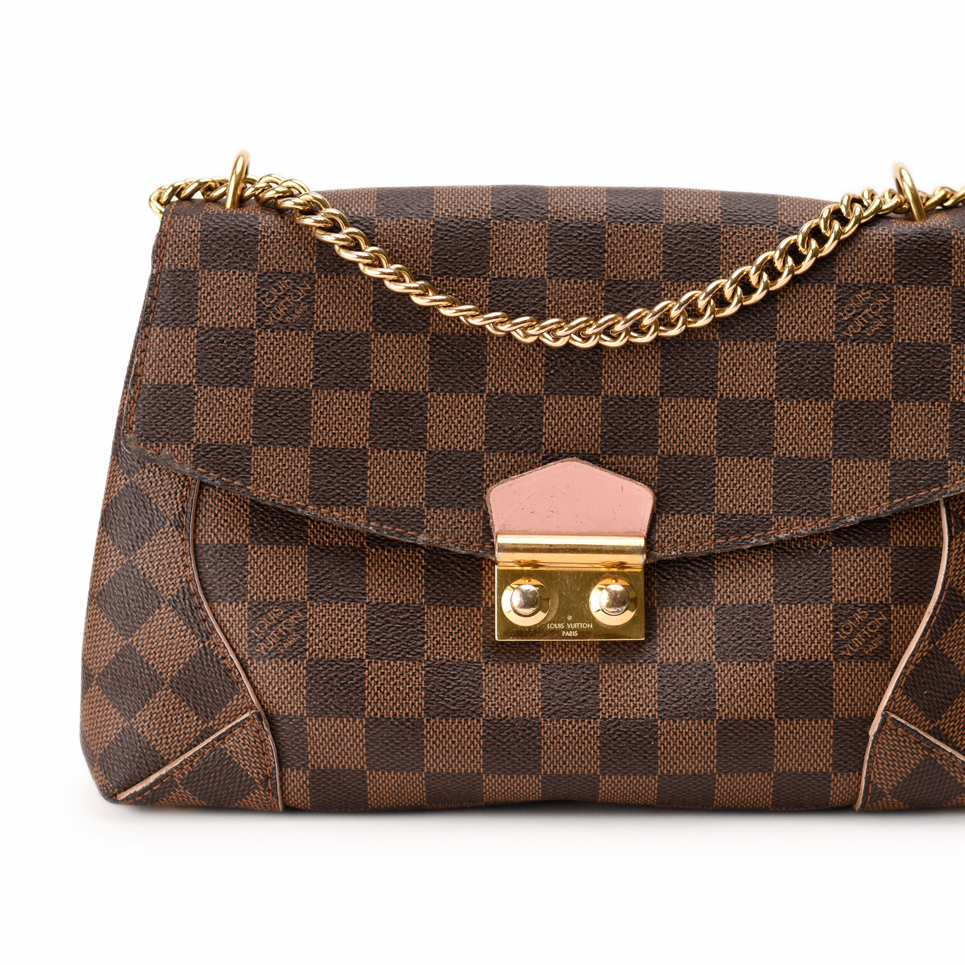 Louis Vuitton Caissa Chain Clutch Bag Rose Ballerine Ebene