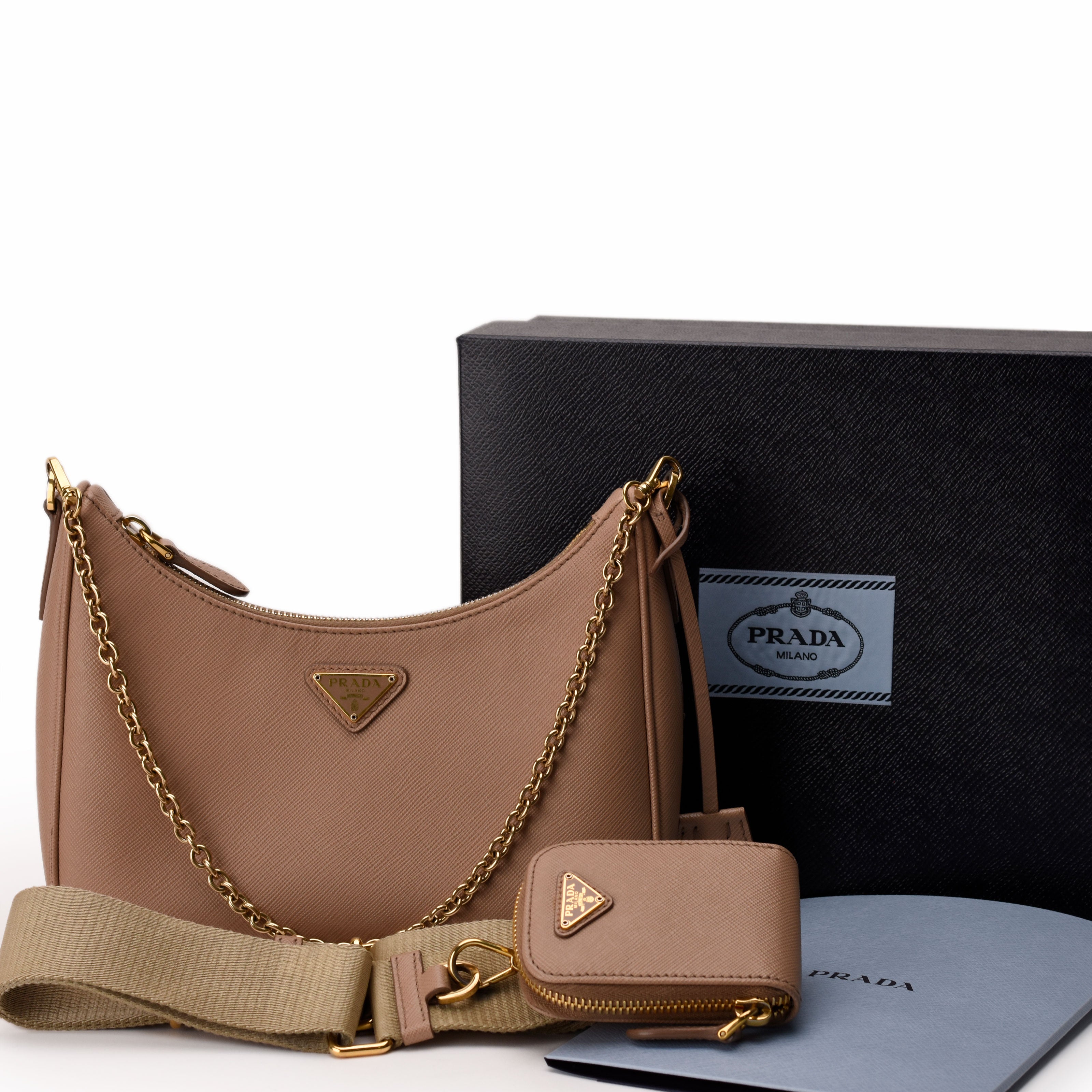 Prada Re-Edition 2005 Saffiano Leather Bag Cameo Beige