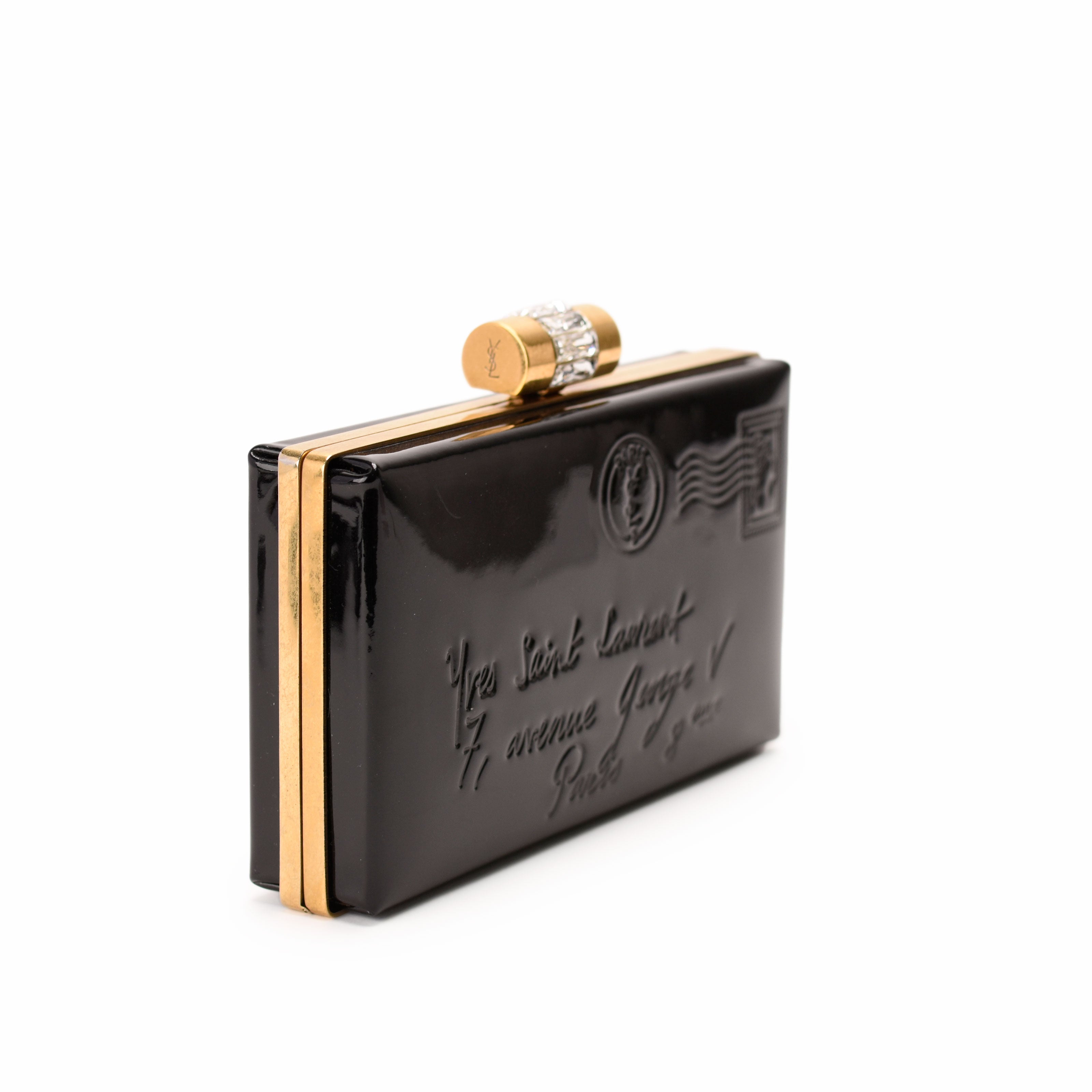 Saint Laurent Black Patent Leather Y Mail Envelope Clutch
