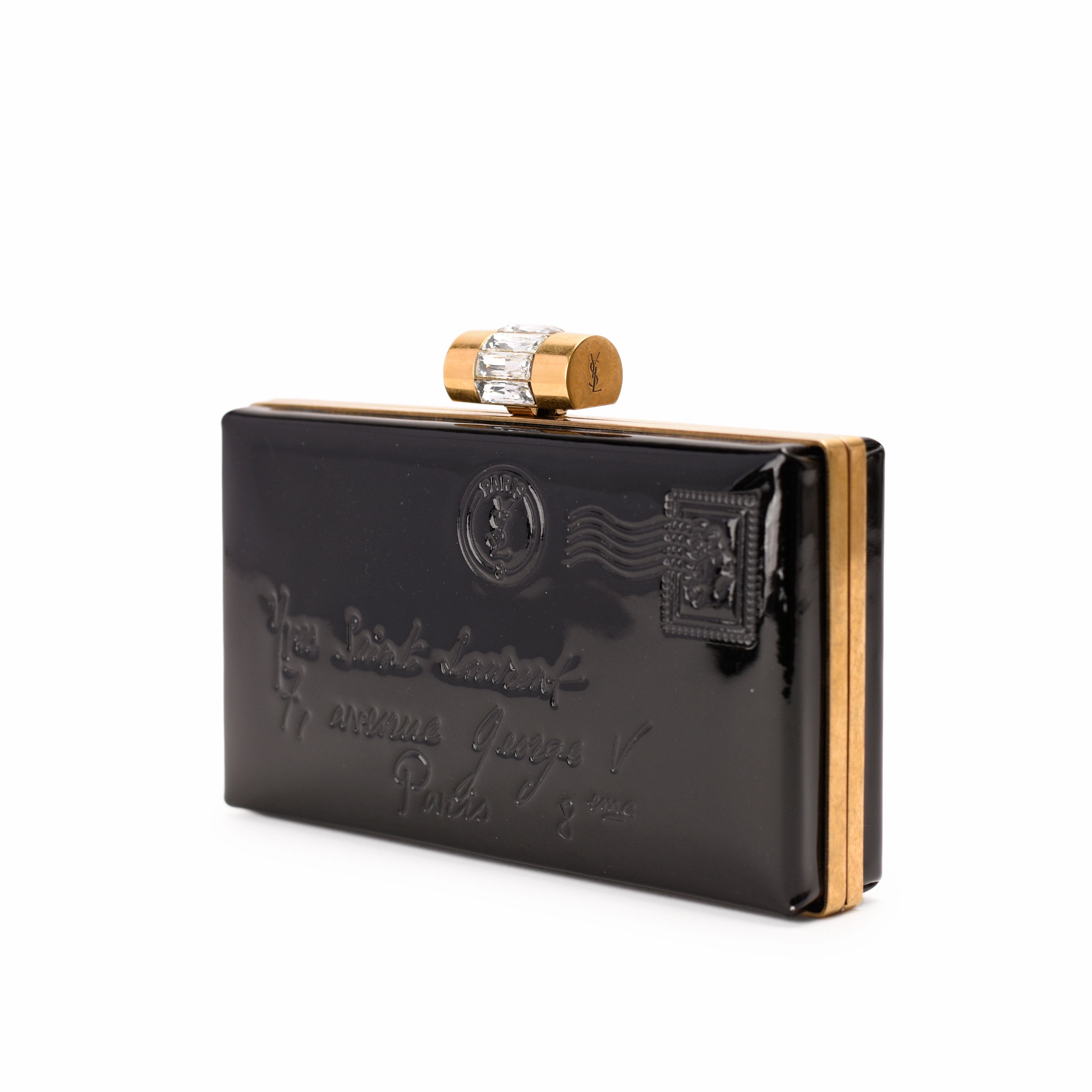 Saint Laurent Black Patent Leather Y Mail Envelope Clutch