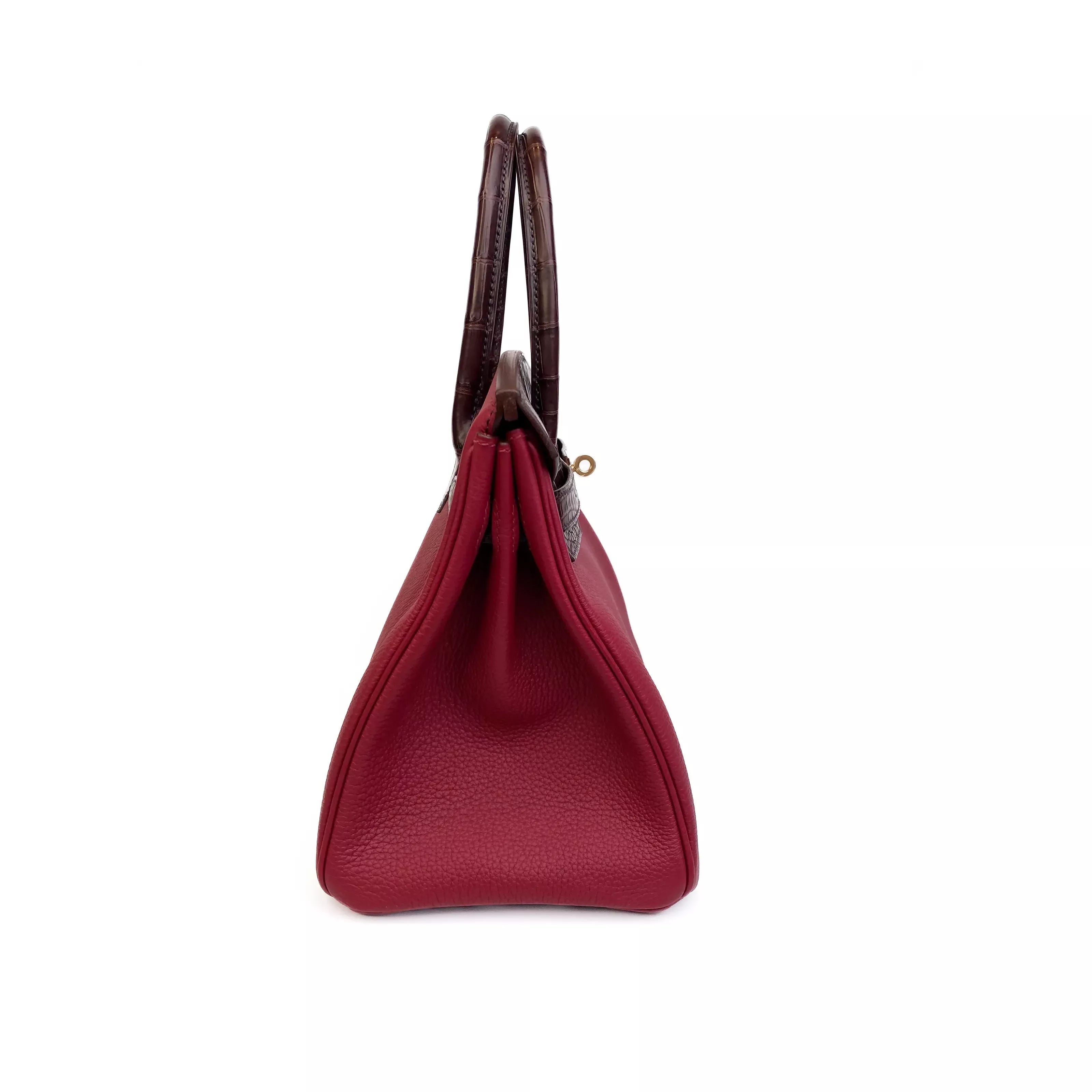 Hermès Birkin 30 Touch Rouge Sellier Matte Alligator and Rouge Grenat Togo Gold Hardware Right Side