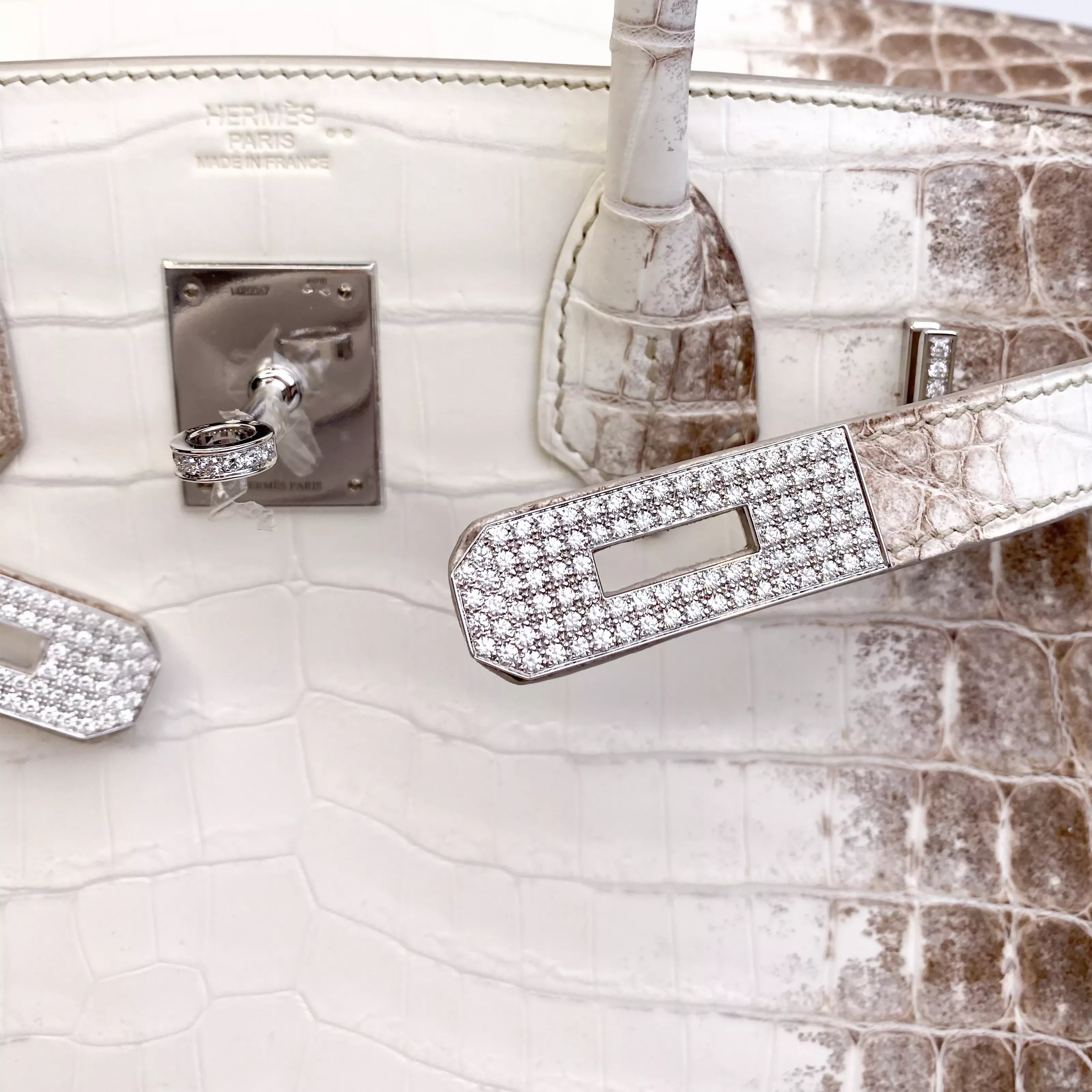 Hermès Birkin 30 Himalaya Niloticus Crocodile Diamond Palladium Hardware Stamp