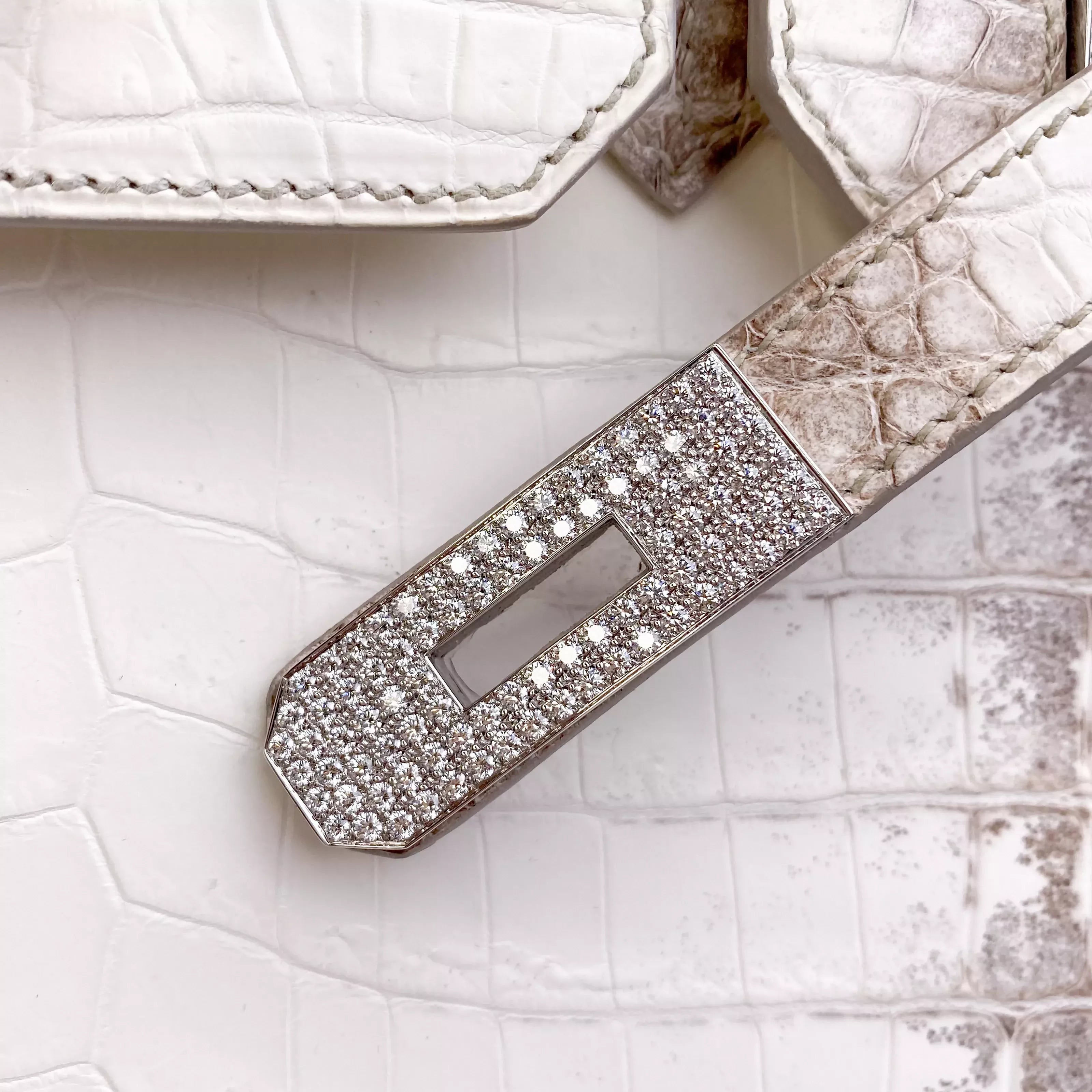 Hermès Birkin 30 Himalaya Niloticus Crocodile Diamond Palladium Hardware Detail2